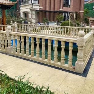 福建黄金麻花岗岩石材栏杆，扶手，将军柱，花瓶柱