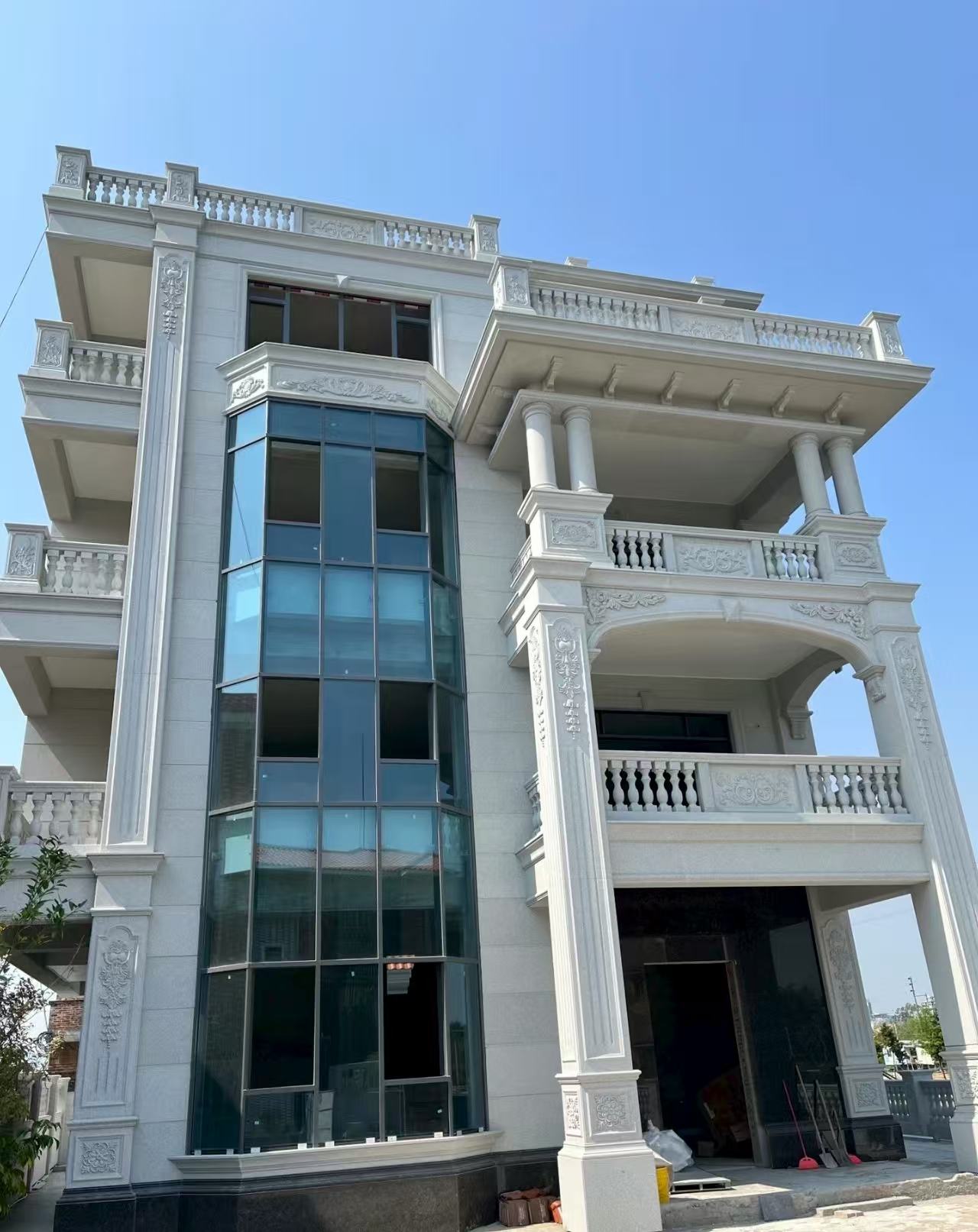 福建 白麻花岗岩别墅外墙干挂效果展示