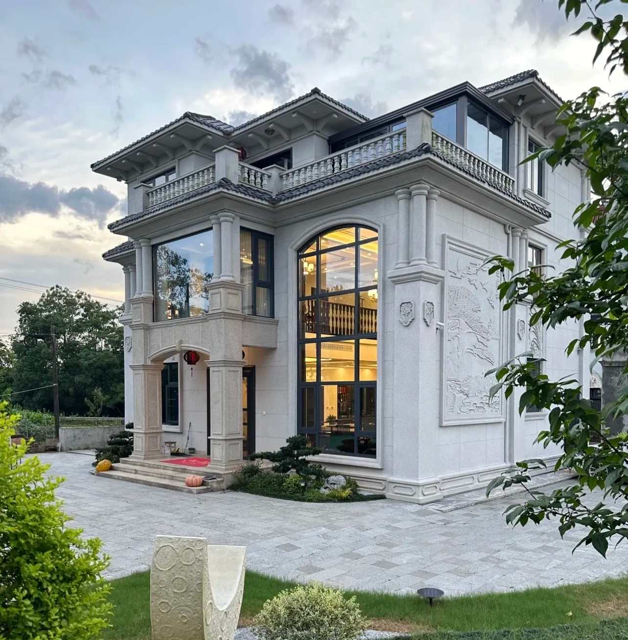 福建 白麻花岗岩私人别墅干挂石材豪华定制