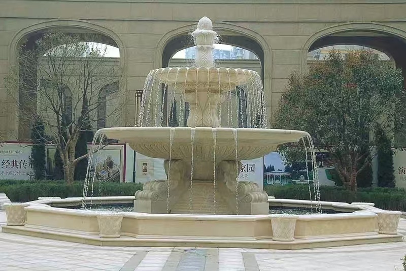 福建 黄金麻花岗岩异型加工——户外庭院石雕流水喷泉