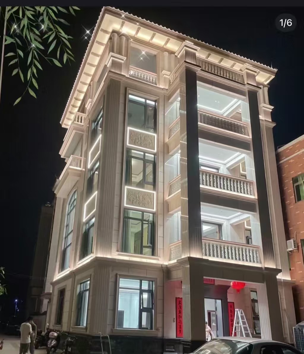 福建 芝麻白花岗岩别墅外墙夜间效果